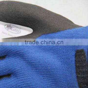 NMSAFETY 7 Gauge Knitted Blue Polycotton Liner Coated Black Sandy Finish Nitrile on Palm Working Safety Gloves With Magic Buckle photo-4
