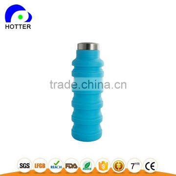 Stainless Head Silicone Folding Water Bottle Full Silicone Safe Travel Camping Folding Cup Wholesale