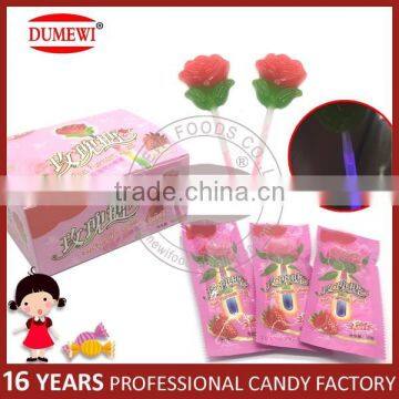 Hard Candy Red Rose Shape Lollipop Glowing Stick