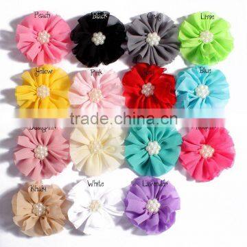 Fabric Chiffon Flower With Pearl Beads Center for Kids Hair Accessories photo-3