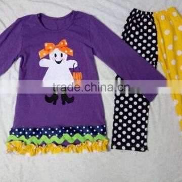 2016 Fall Halloween Boutique Sets Baby Girls Outfit Wholesale Boutique Outfit Purple Baby Girl Ruffle Solid Color Remake photo-6