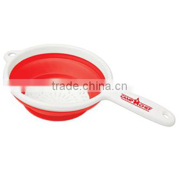 Collapsible Strainer - folds flat for easy storage, silicone strainer strains hot and cold foods alike and comes with your logo