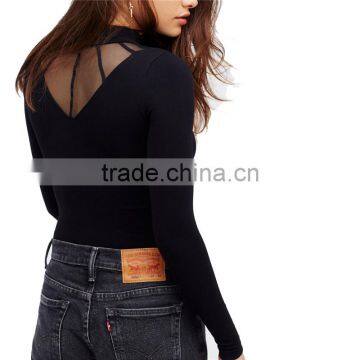 2017 OEM Super Stretchy Cool Sheer Cage Mock Neck Blouse Shopping photo-2