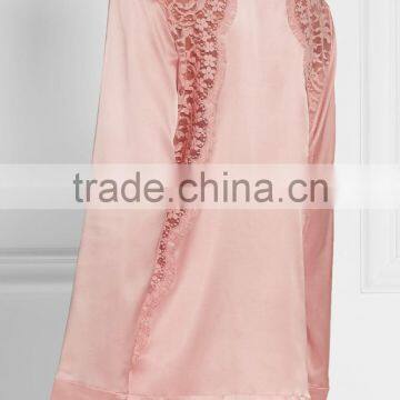 High Quality Custom Made Ladies Wearing Wholesale Silk-Blend Satin Pajama Decorated With Lace photo-4