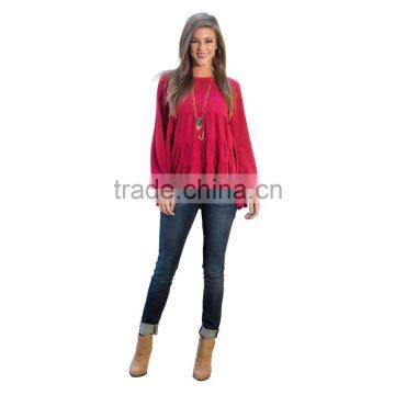 Red Shirts Wholesale Women Blouse 2017 New Designs Long Sleeve Blouse photo-2