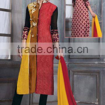 Tri Color With Embroidery Work Blooming Grace Designer Semi Stitch Salwa Kameez