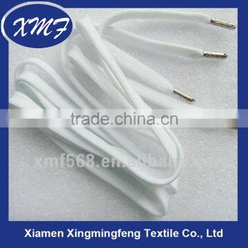 White polyester tubular shoe lace with copper tips