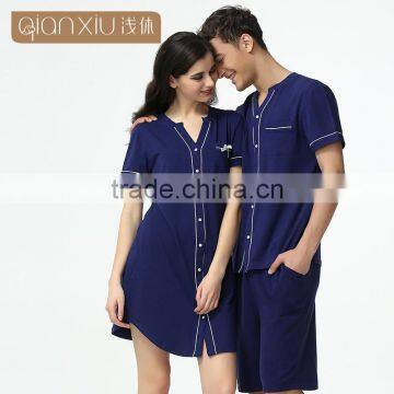 Best Price Qianxiu Womens Mens Short Sleeve Knitted Cotton Simple Couples Pajamas