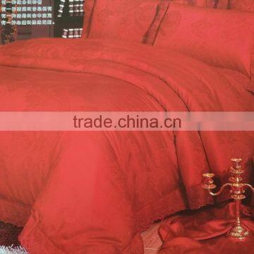 4 pieces plain dyed silk cotton satin jacquard embroidery bed sheet set