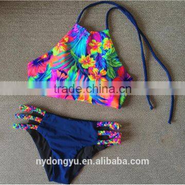Pink Flower Halter Printed Swimwear Bikini/yzh Fancy Bikini Swimwear/ Fancy Bikini Set Swimwear Beachwear photo-6
