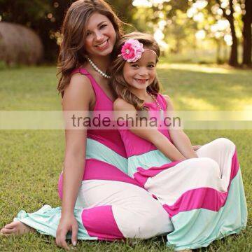 Wholesale Strip Long Dress Rose Red Green White Maxi Dress Mommy and Me Clothing