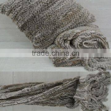 YR887 Hot Sale Knitted Rabbit Fur Blanket With Cushion Covers/Sofa Blankets photo-4