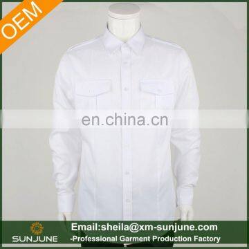 White Mens Long Sleeve Work Shirt With Double Pocket