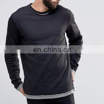 CHEFON Crew Neck Fashion Stepped Hem Mens Sweatshirts