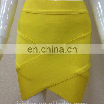 2015 fashion short pencil skirt yellow bandage skirt