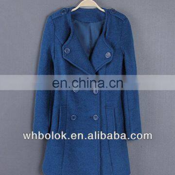 Elegant custom ladies blue melton wool coat winter coat