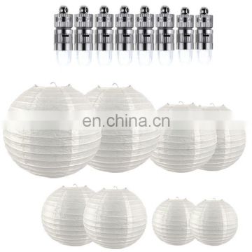 led paper lantern Chinese round paper lantern with led light 8pcs per pack with different size (support custom pack)