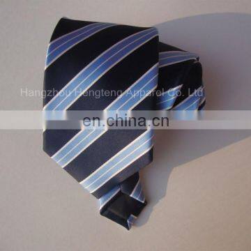 Blue color 100% Jacquard Polyster Tie Stripe Design