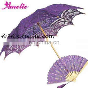 Purple lace umbrellas and fans