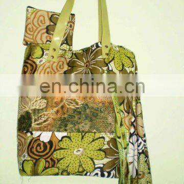 Ladies Tote BagLeather printed Canvas bag,Cotton Canvas Handbag