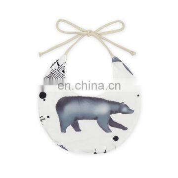 New Design White Baby Bib Printing Animal Pattern Round Shape Tie Baby Bib Saliva Scarf photo-3