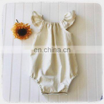 Wholesale Baby Fashion  Cotton Clothes Baby  Girls Princess Lace Ruffle Sleeve Linen Romper