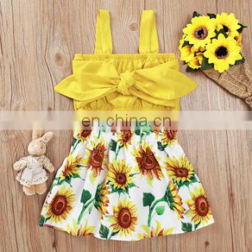 Explosion style yellow sling top sunflower skirt suit