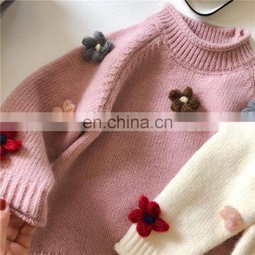 2020 autumn and winter new girls Korean version of the flower western knit top children turtleneck sweater top