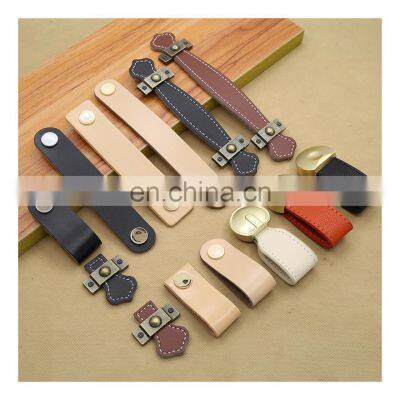 Leather Handle Bag Handle Drawer Door Knob Brown Black Furniture Hardware Decoration Zinc Alloy Cabinet Dresser photo-2