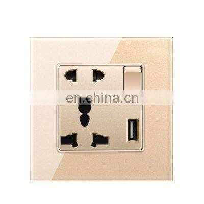 Switch control 13A Global Universal 5 Hole USB Wall Power Socket,5V 2.1A USB Charger Port