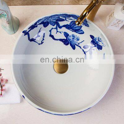 World Famous Chinese Blue And White Painted Ceramic Bathroom Sink photo-3
