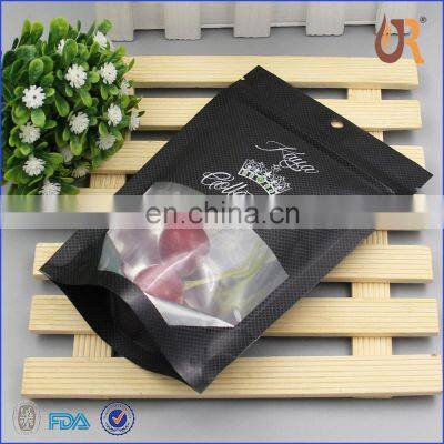 Matte Stand up Dried Food Packaging Plastic Zip Lock Bags Round Window Black Mylar Bags