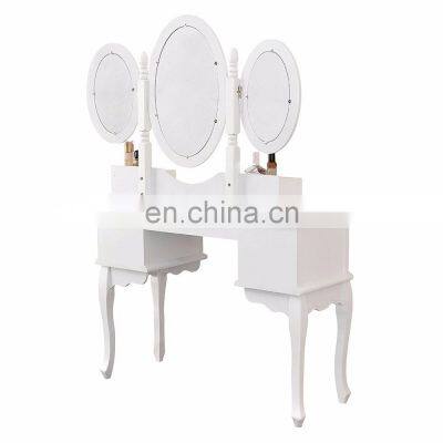 Classic Wooden 3 Fold Mirrors White Dressing Table Wood Dresser photo-3