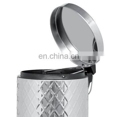 Popular Special Pattern Design Trash Can Embossing Surface Dust_Bin Bathroom Hotel Luxury Household Stainless Stee LTrash Bin photo-4