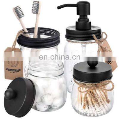 Amazon Best Selling High Quality Glass Mason Jar Bathroom Accessories Set 4 pcs with Stainless Steel Lid