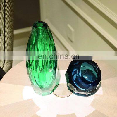 Modern Simple Glass Transparent Green Blue Luxury Crystal Flower Vase photo-5
