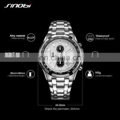 SINOBI S9720G Stainless Steel Band Watch Quartz Watches For Mens Clock Reloj Wristwatch Man