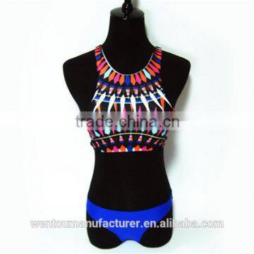 2016 New Sexy High Neck Bandage Swimwear Ladies Push Up Swimsuit Bikini Set Quality Choice photo-2