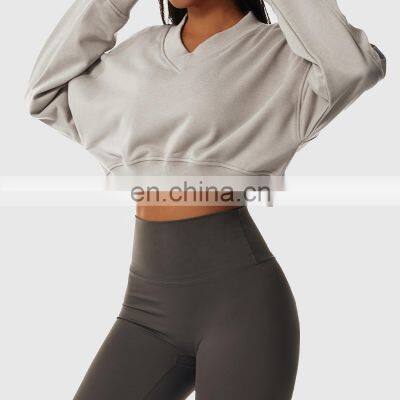 Oversized V Neck Yoga Fitness Sweatshirt Woman Custom Long Sleeves Sport Tank Tops photo-2