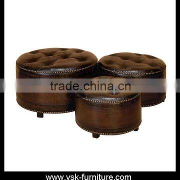 OT-026 Antique Round Shape Bed End Dresser Stool