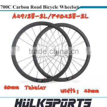 700c bike full carbon wheelset 38mm tubular Toray T700 cheap carbon tubular wheels for Road bike