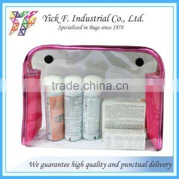 Plastic Snap Button Closure Polyester + Clear PVC Cosmetic Bag