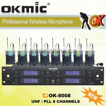 OK-8008 UHF/PLL 8 Channel wirelesss microphone system