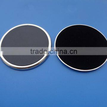 Metal Round Silver Tone Black PU Coaster - Size in Diam 90mm