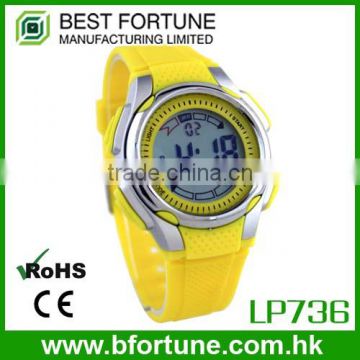 LP736_YW Colorful PU strap Plastic Digital LCD Chrono watch