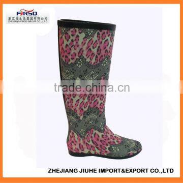 New Stylelish High Cut Rubber Rain Boots with Hot Pink Leopard