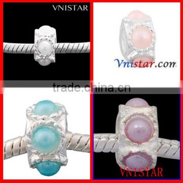 Vnistar silver plated pearl style european beads four colors big hole metal alloy spacer beads