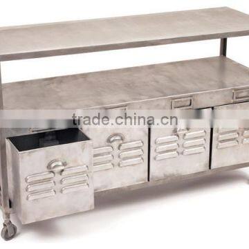 Vintage Industrial Console Table, Antique Look metal console table on wheel cart