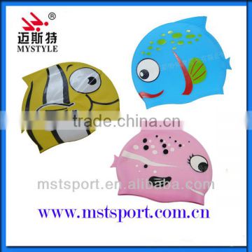 funny print swim cap/cartoon fish silicone swim cap