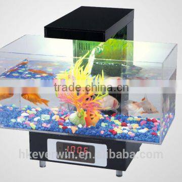 Fashionable usb mini desktop aquarium with LCD light and time shows